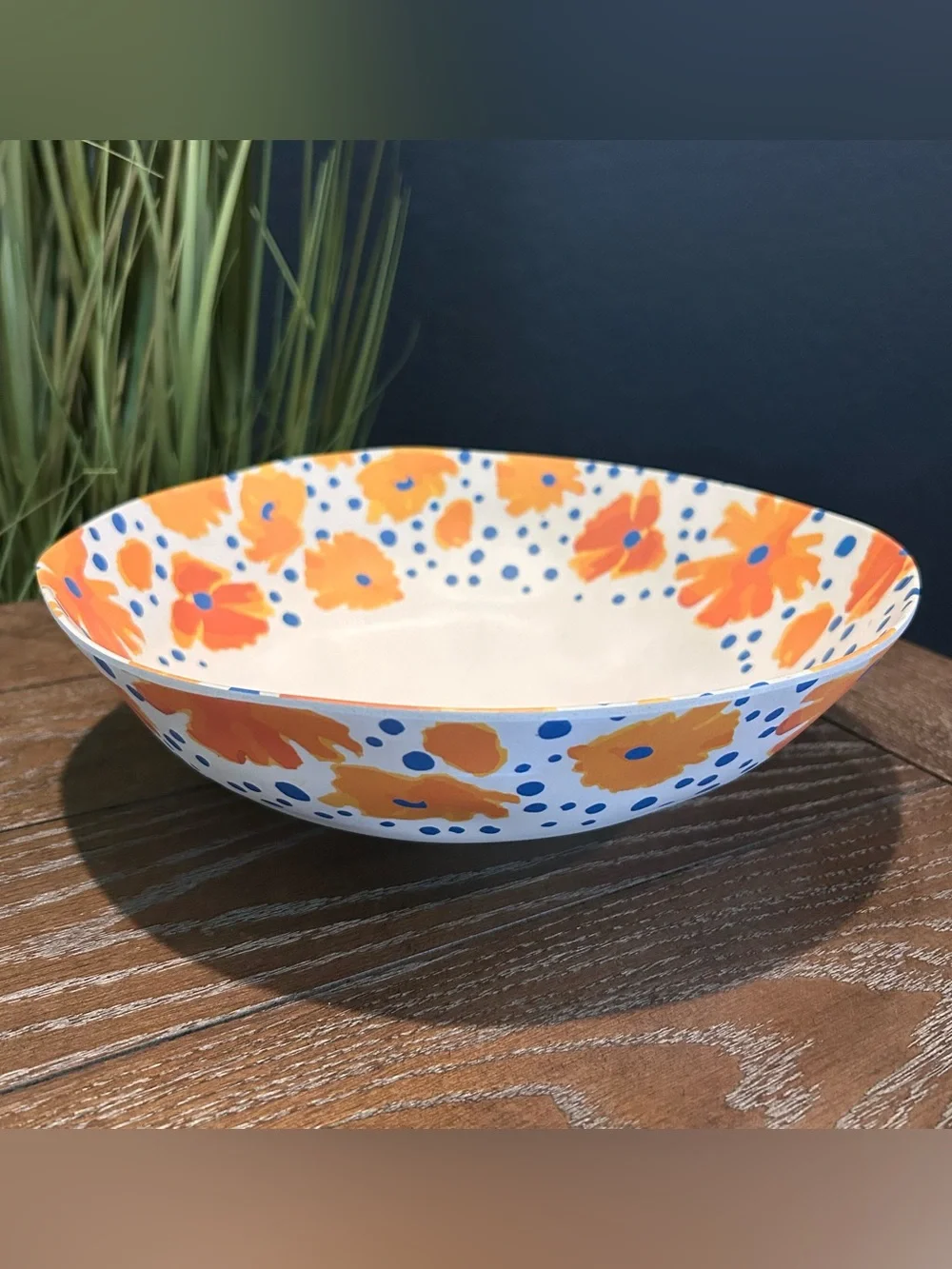 Vera for Anthropologie Orange and Blue Floral Bamboo Bowl